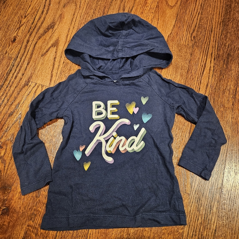 Carter's Size 2T: Dark Blue 'Be Kind' Hooded Tshirt with Colorful Hearts